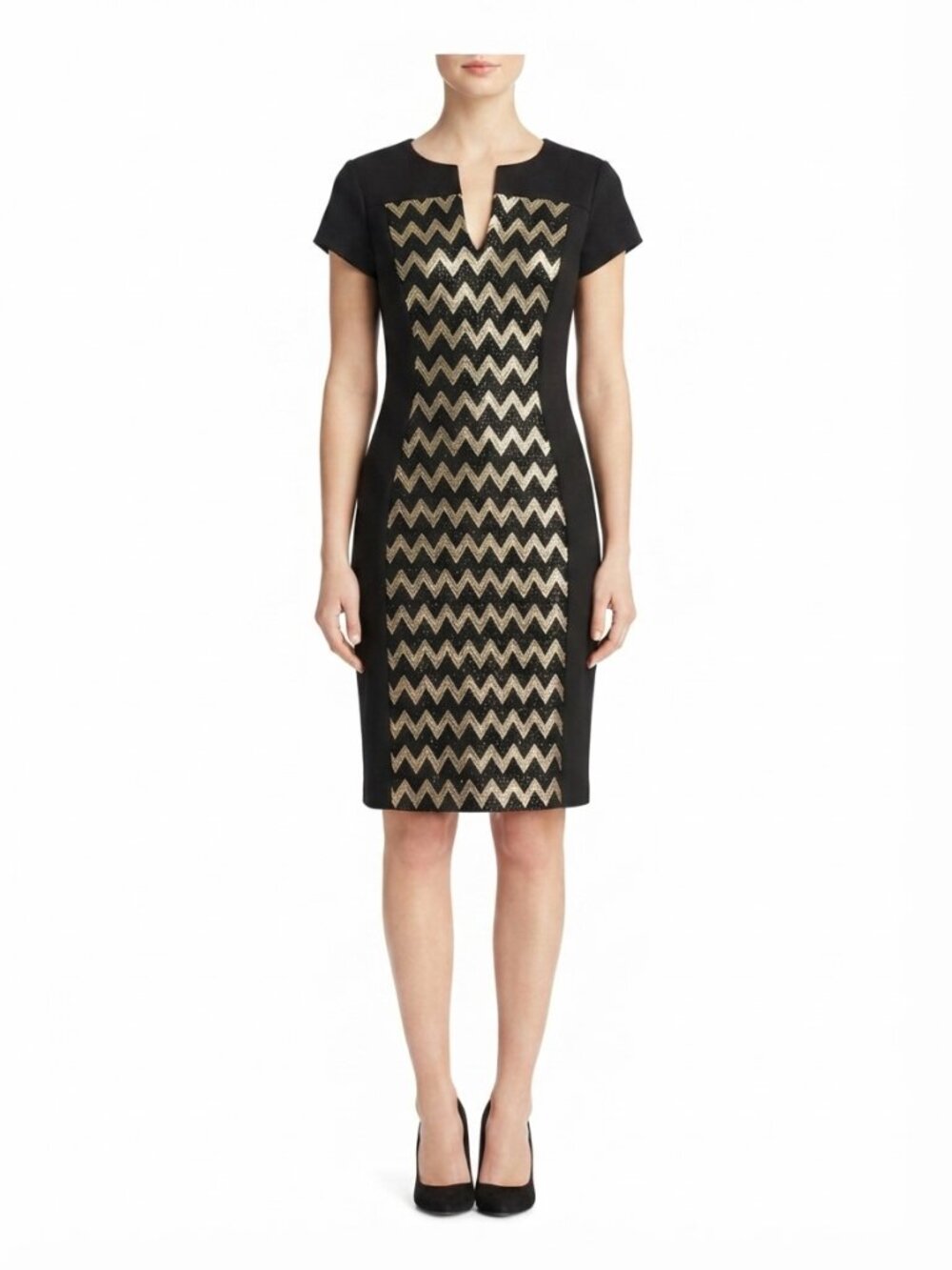 Connected Apparel Metallic/Stretch Knit Cap Sleeve Cocktail Dress- Sz. 6
